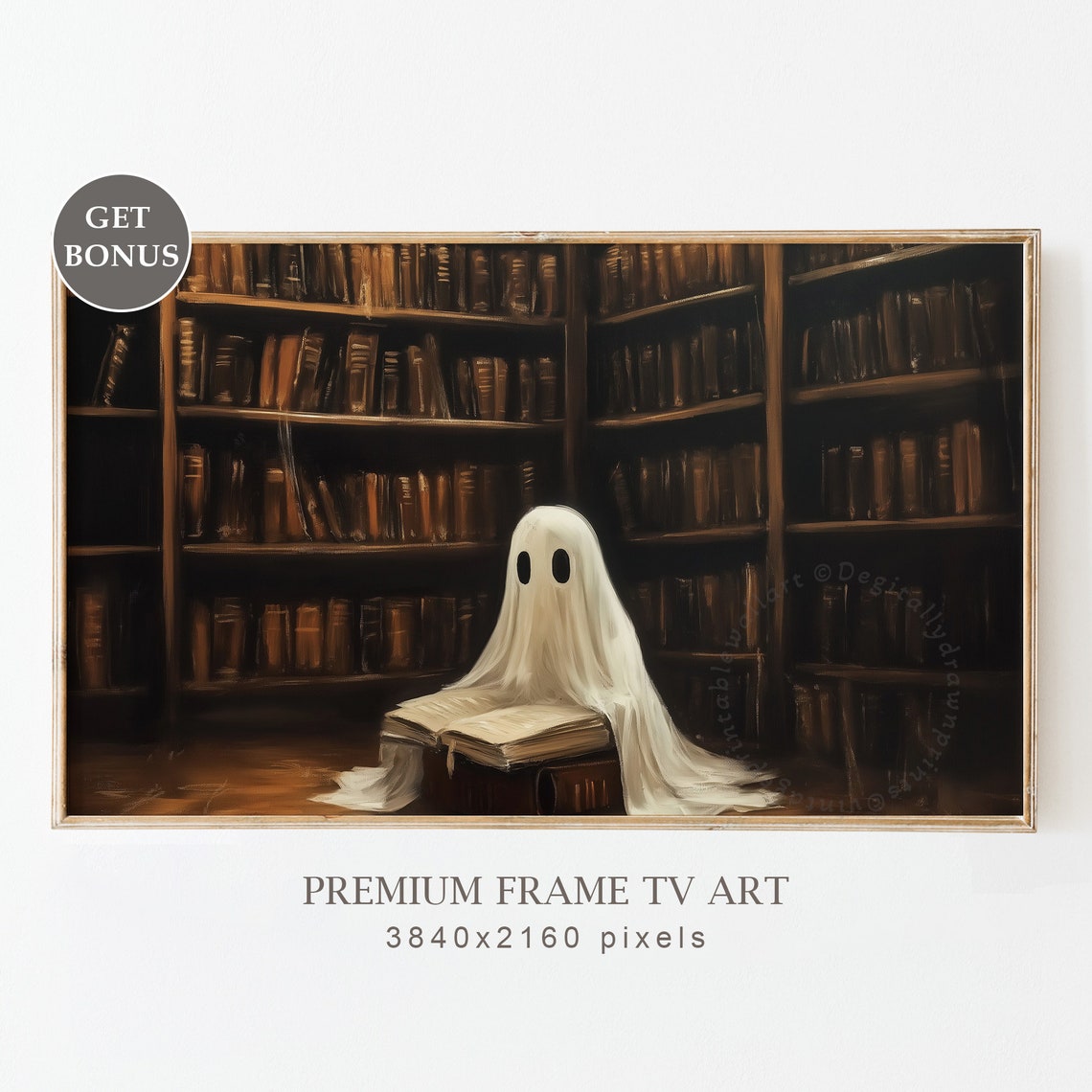 Cute Ghost Reading Library Books Spooky Halloween Decor Poster