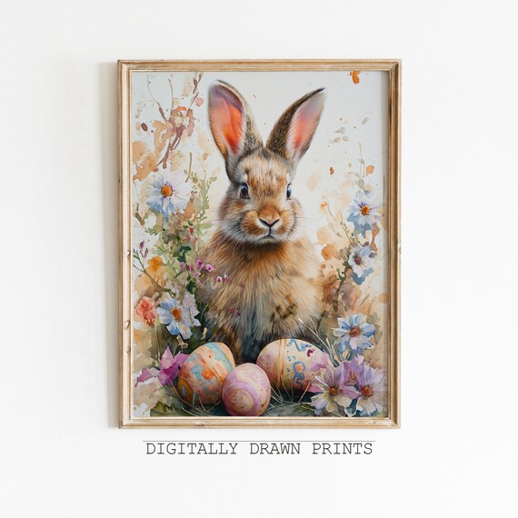 Easter Bunny Watercolor Art Print, Spring Decor