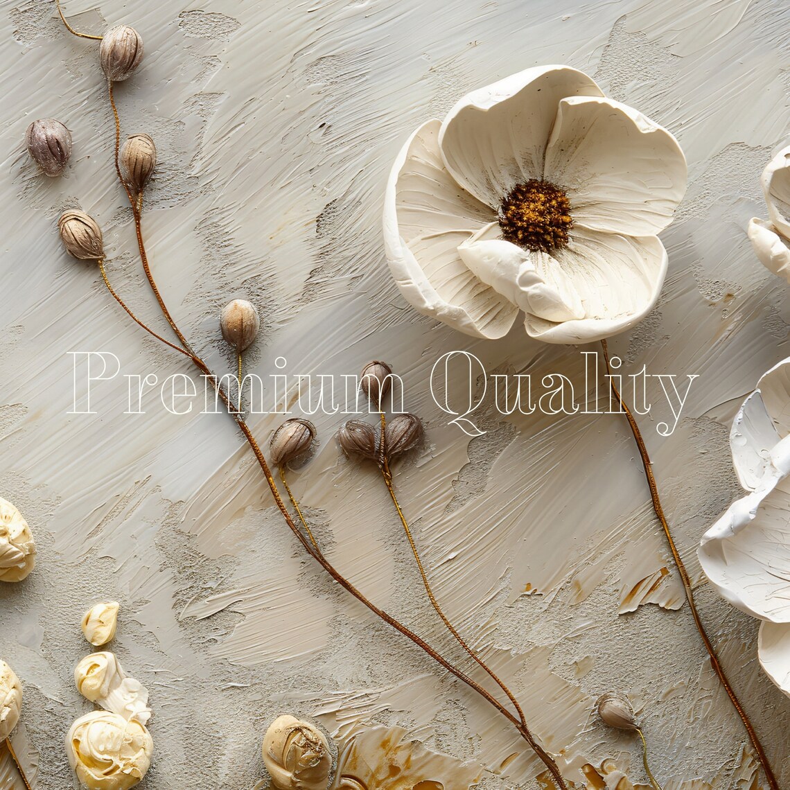 White 3D Minimalist Flowers Textured Neutral Abstract Frame TV Art Print - Image 2