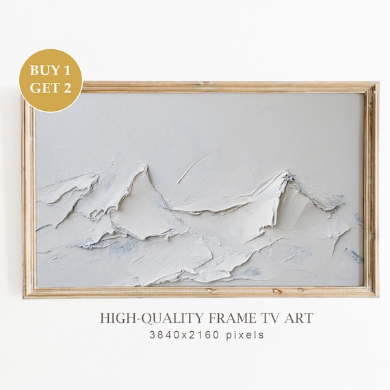 Minimalist White Abstract Mountains 3D Textured Frame TV Art Print Decor