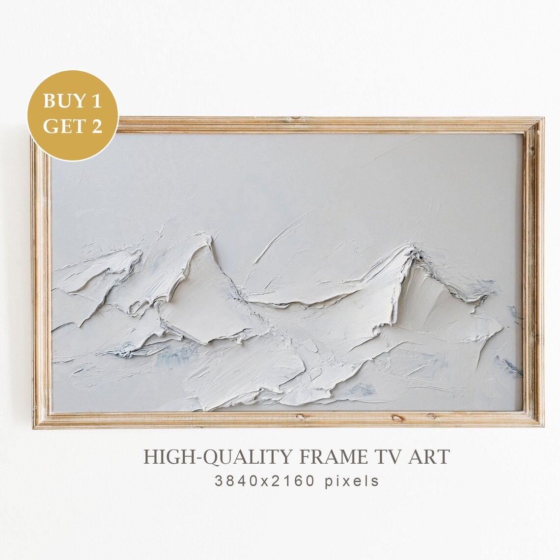 Minimalist White Abstract Mountains 3D Textured Frame TV Art Print Decor