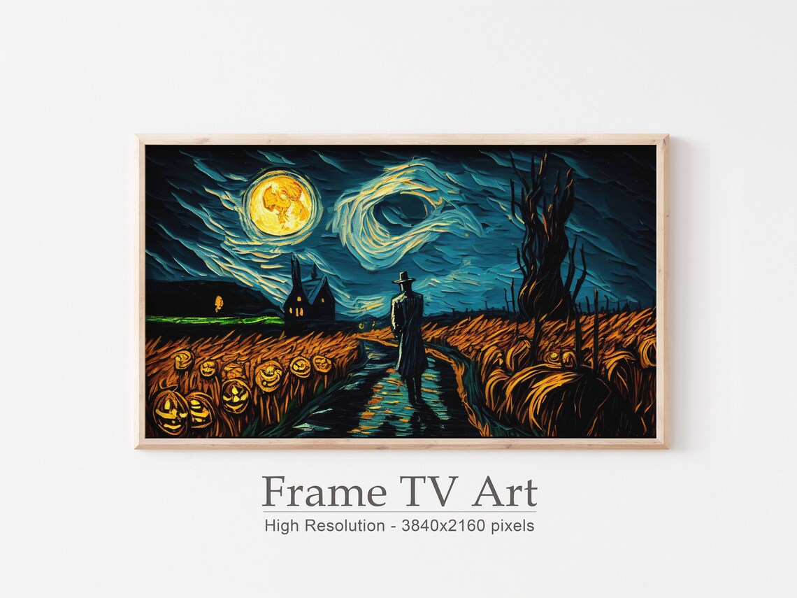 Van Gogh Inspired Halloween Moon Haunted House Jack O Lanterns Spooky Poster - Image 3