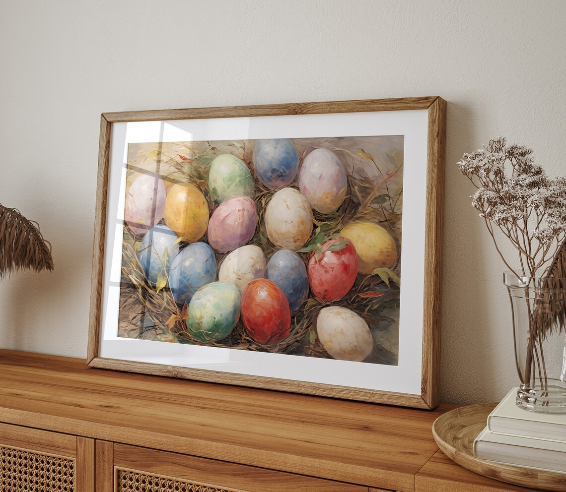 Vintage Easter Eggs In Basket, Farmhouse Decor - Image 2