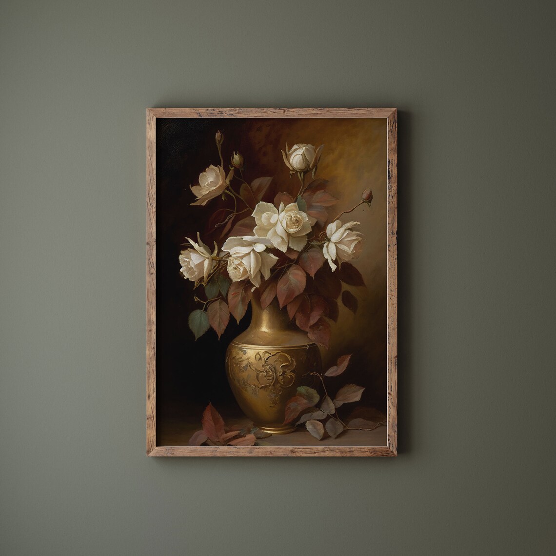 Dark Floral Painting Art, Vintage Moody Roses Print - Image 2