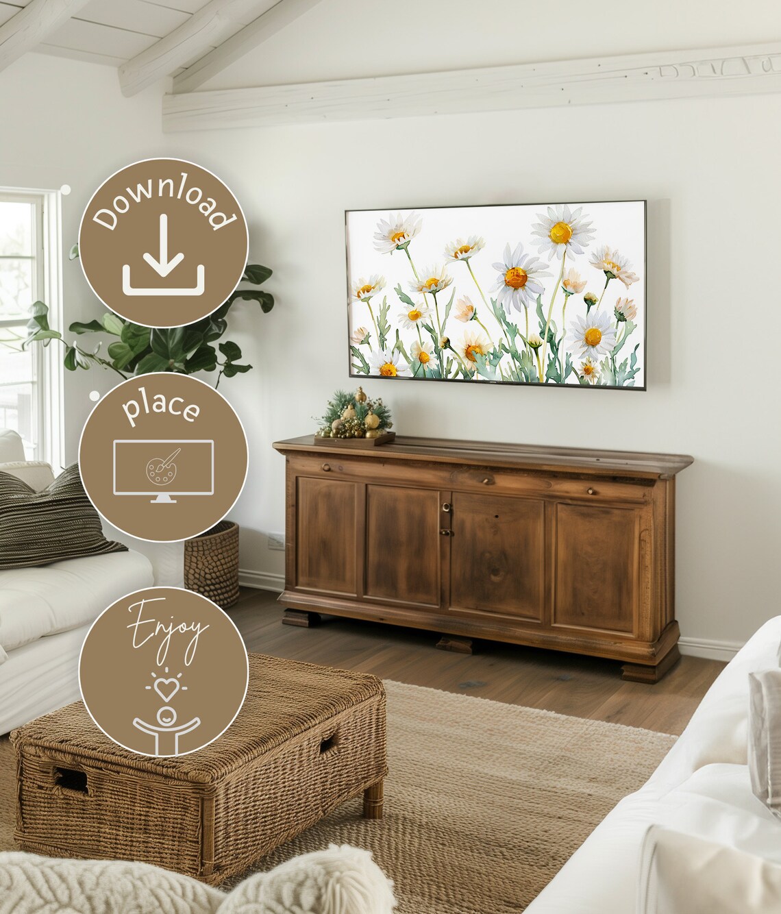 Watercolor Daisies White Yellow Spring Botanical Fresh Floral Art Poster - Image 3