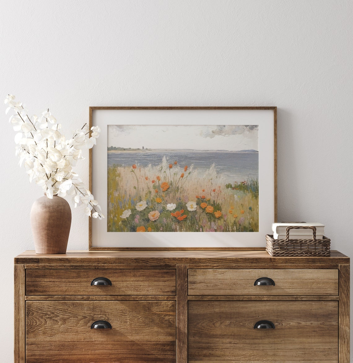 Wildflower Field Landscape Oil Painting Vintage Farm House Country Field Landscape Oil Painting Art - Image 3