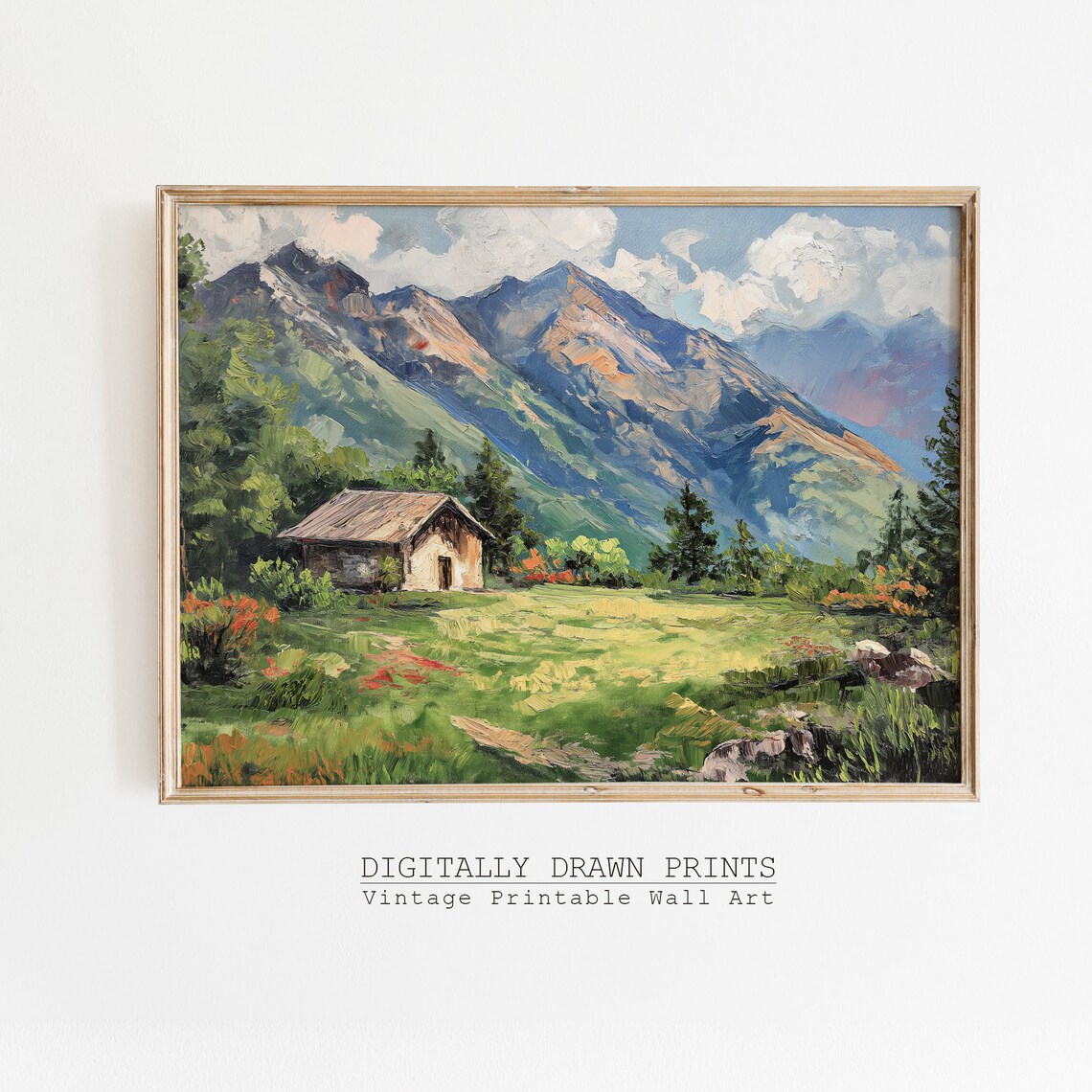 Cottage in the Mountains Vintage Oil Painting Art Print
