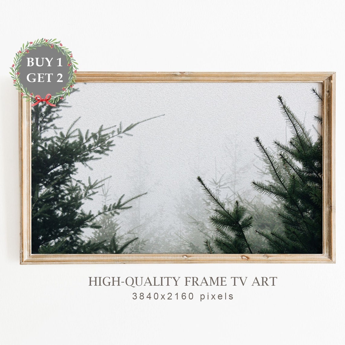 Foggy Pine Forest Misty Neutral Winter Landscape Scene Art Poster