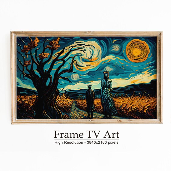 Van Gogh Inspired Starry Night Halloween Figures Swirling Sky Spooky Poster