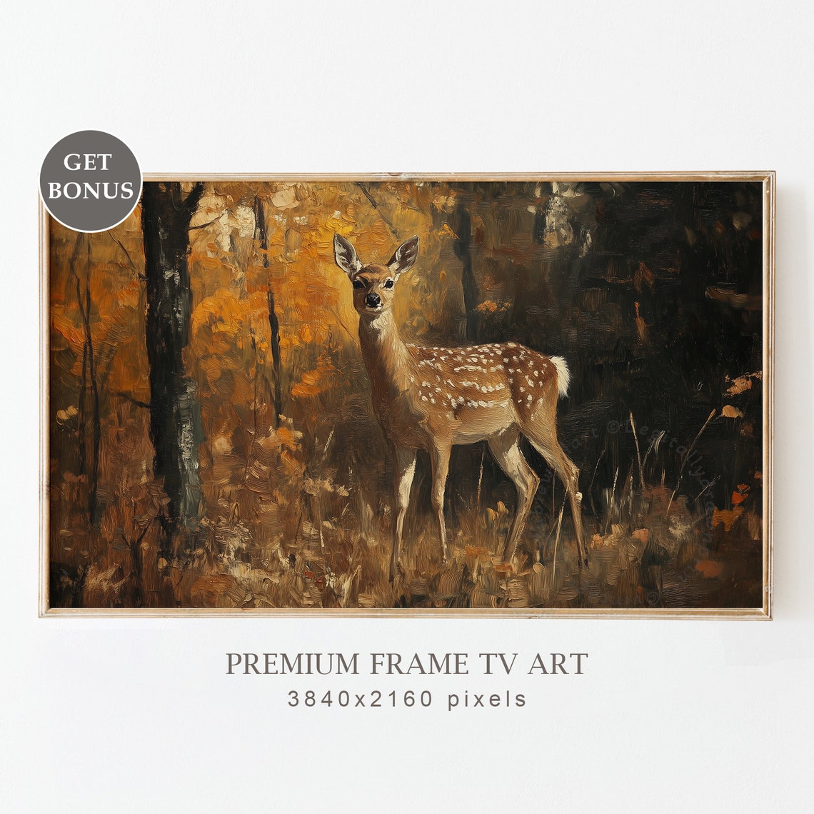 Fawn Deer Autumn Forest Wildlife Vintage Oil Painting Poster