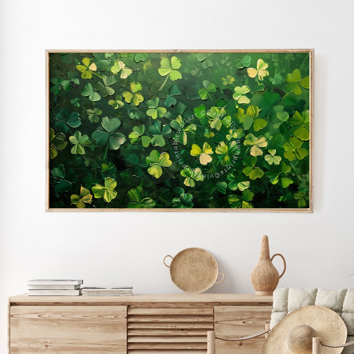 Abstract Green Shamrocks Impasto Texture St Patricks Day TV Art Print - Image 2