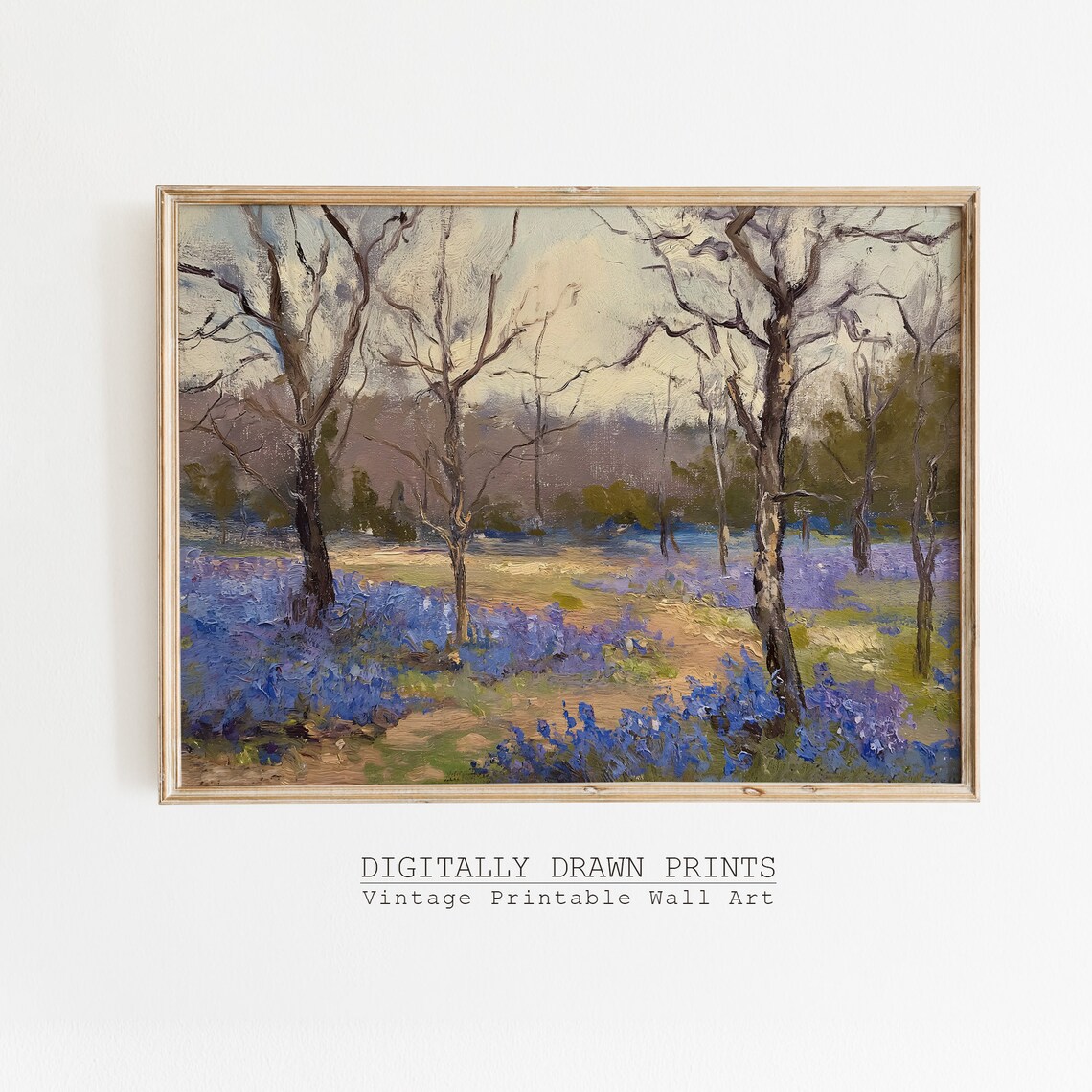 Bluebell Woodland Spring Forest Purple Blue Flowers Vintage Oil Painting