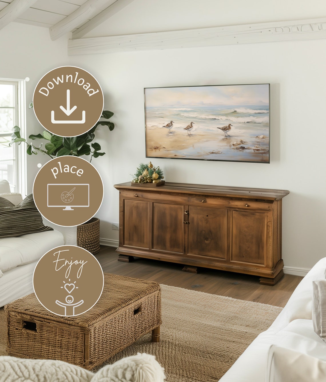 Three Sandpipers Shorebirds Beach Ocean Waves Coastal Bird Poster - Image 3