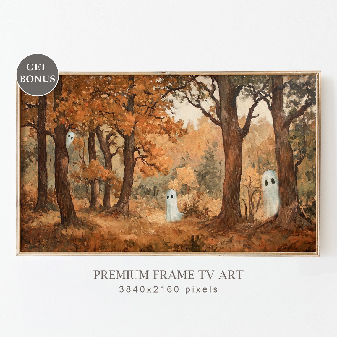 Spooky Cute Ghosts In Autumn Landscape Painting Frame Tv Halloween Frame Tv Rustic Spooky Decor Ghost Painting