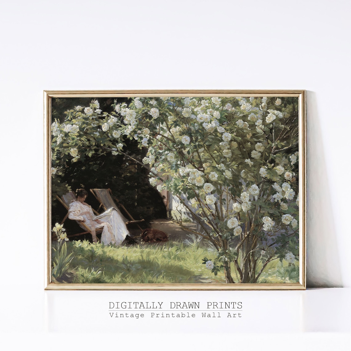 French Country Garden Oil Painting, Vintage Farmhouse
