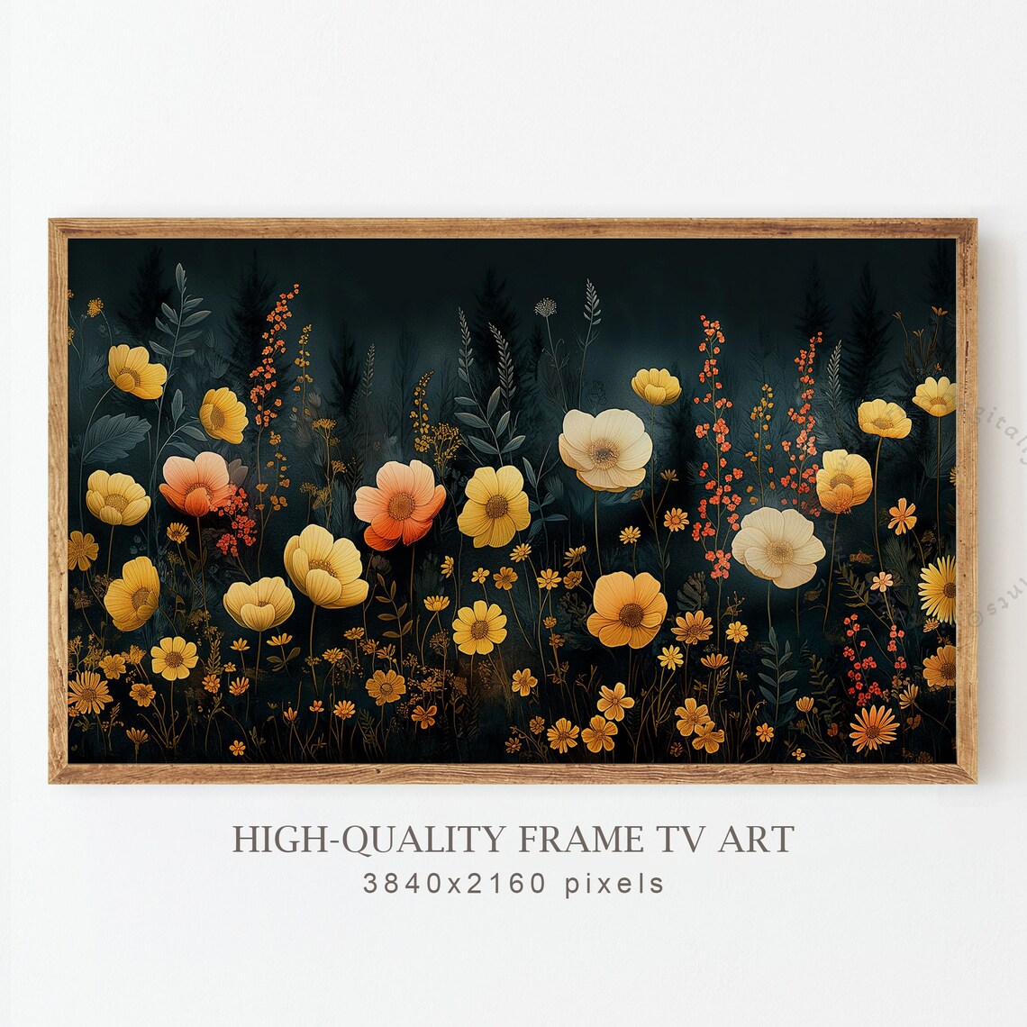 Dark Floral Field Yellow Poppies Night Garden Moody Botanical Poster - Image 4