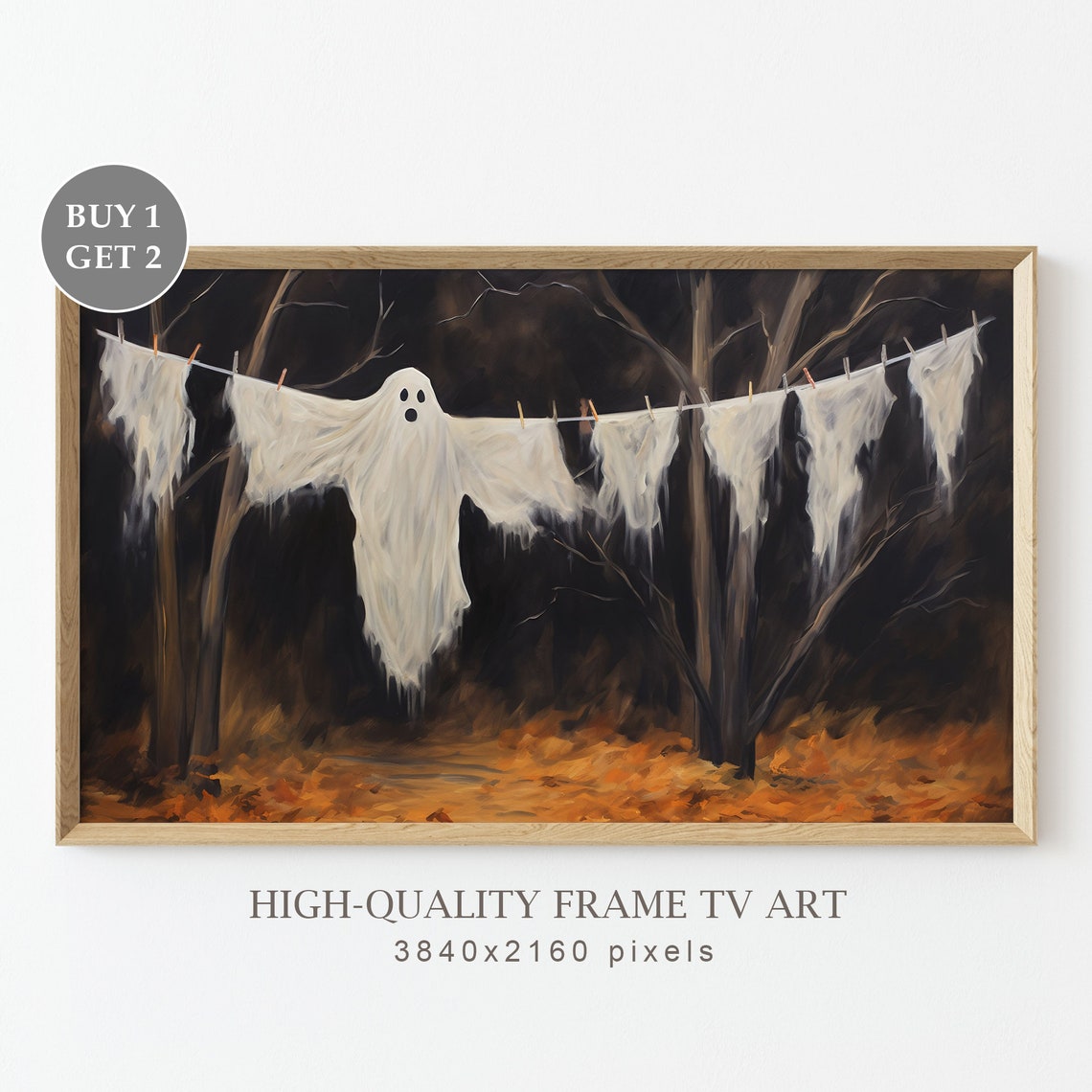 Sheet Ghosts Hanging On Clothesline Dark Forest Funny Halloween Poster