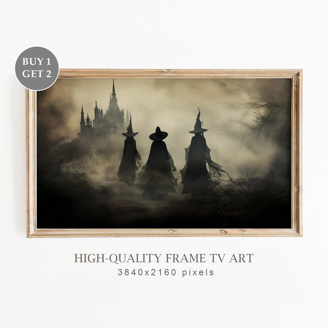 Witch Halloween TV Frame Art, Vintage Farmhouse