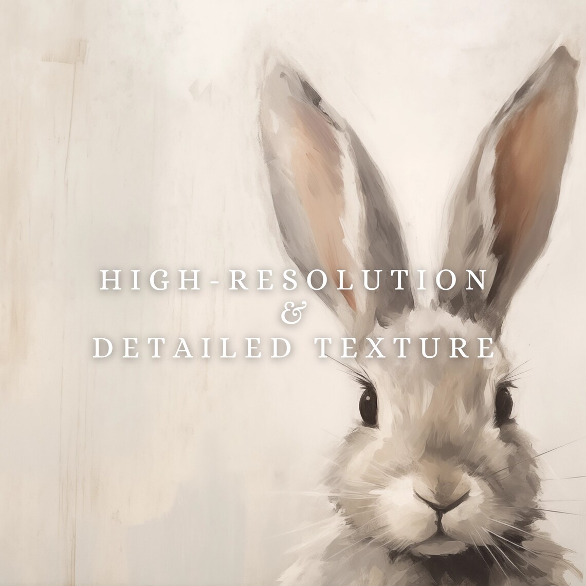 Close-Up Gray Bunny Portrait Minimal Neutral Spring Art Print - Image 3