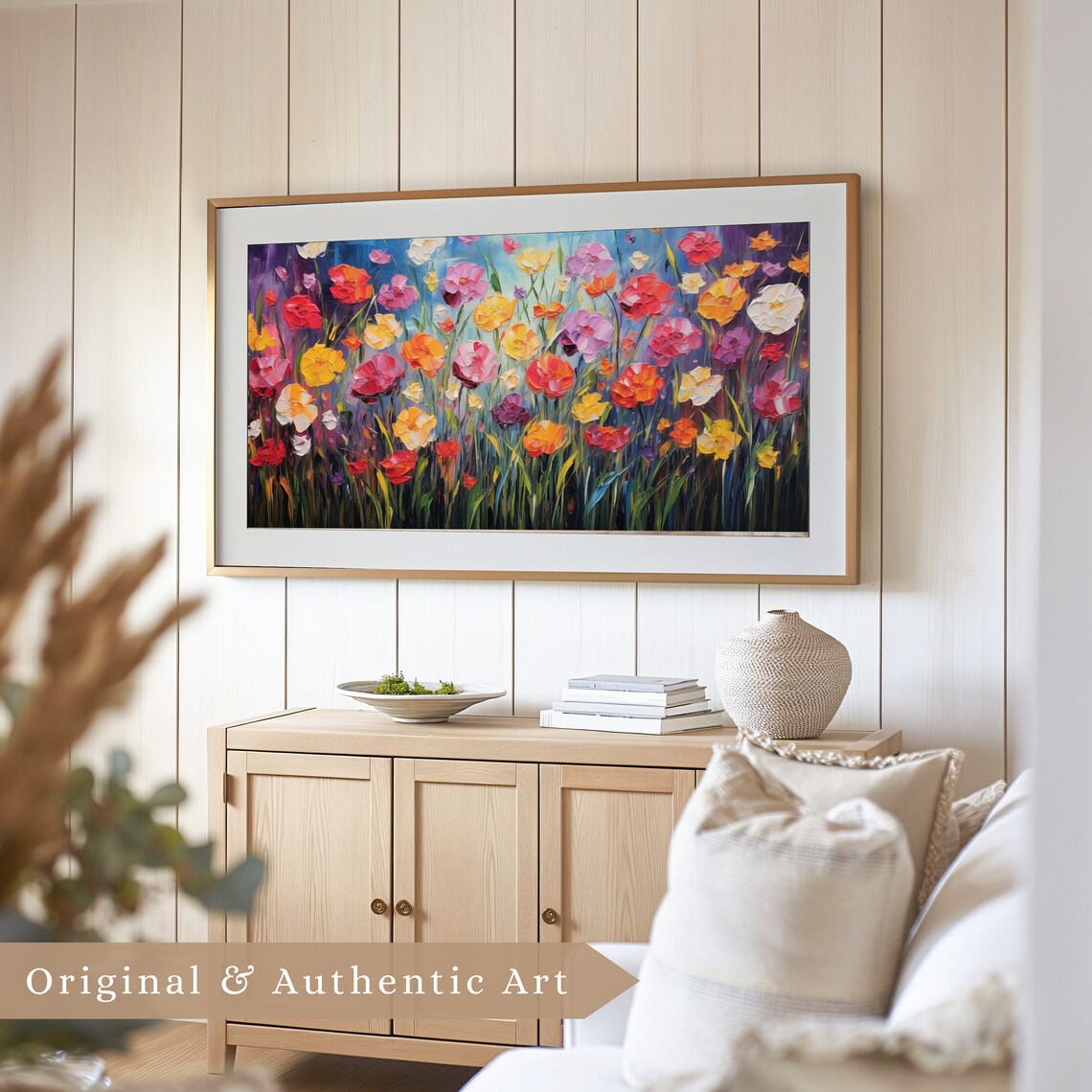 Bold Impasto Wildflowers Deep Blue Moody Textured Floral Oil Painting Poster - Image 4