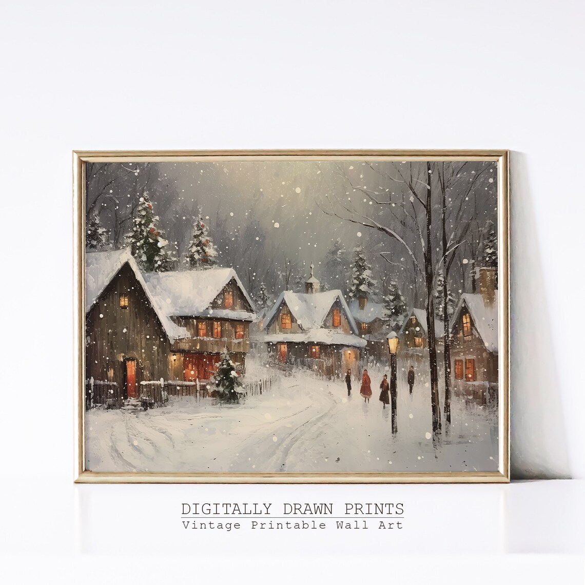 Christmas Village Oil-Painting-Style Art Print
