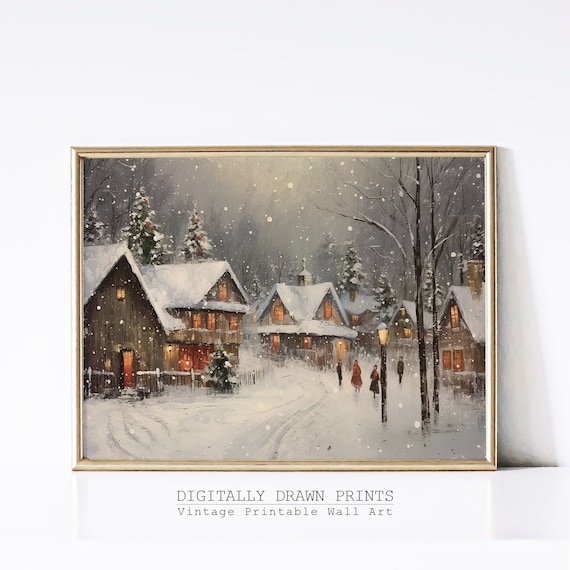 Christmas Village Oil-Painting-Style Art Print
