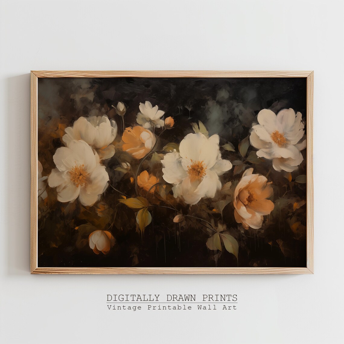 Vintage Flowers Art Print, Dark Academia Floral