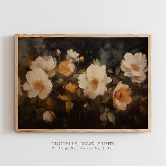 Vintage Flowers Art Print, Dark Academia Floral