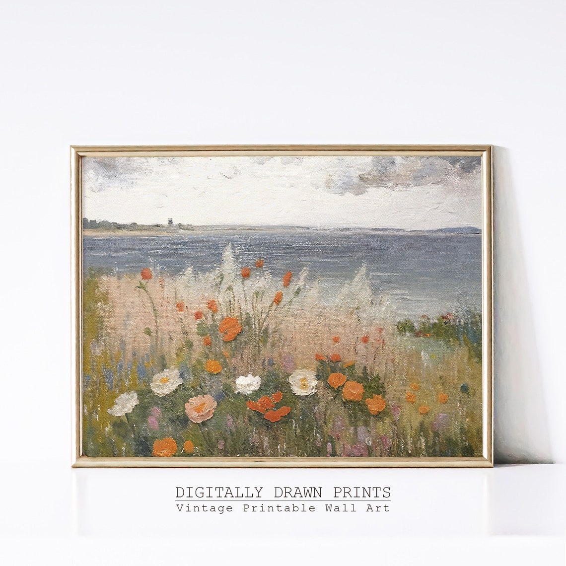 Wildflower Field Landscape Oil Painting Vintage Farm House Country Field Landscape Oil Painting Art