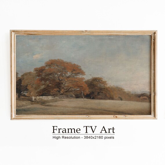 Russet Autumn Oak Tree Field Edge Vintage Landscape Oil Painting Poster