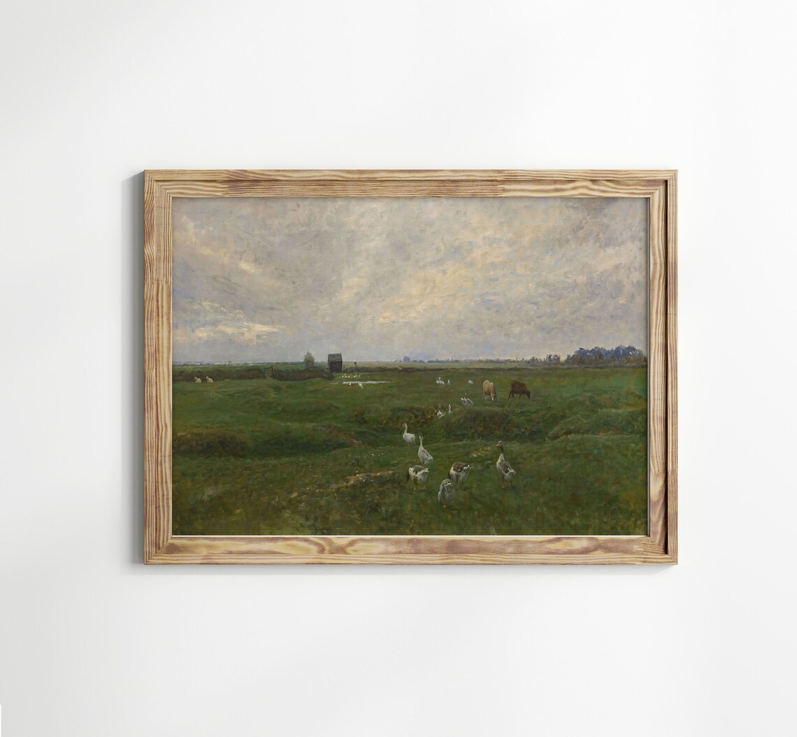 Vintage Landscape Oil Painting Farmhouse Art Print - Image 3