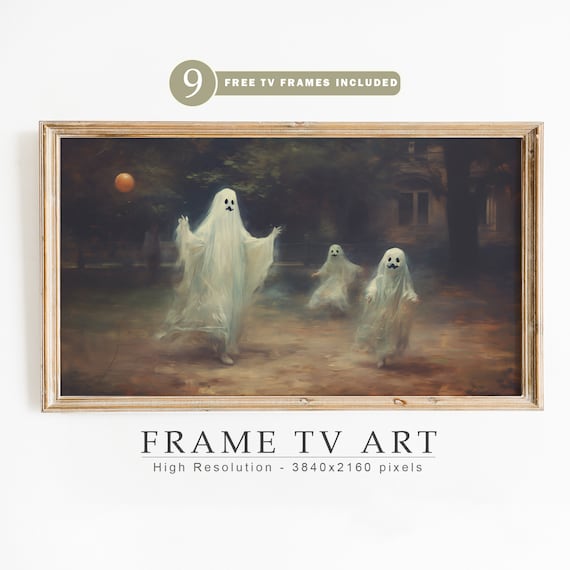 Ghosts Playing in Park at Dusk Vintage Halloween Spooky Scene Poster
