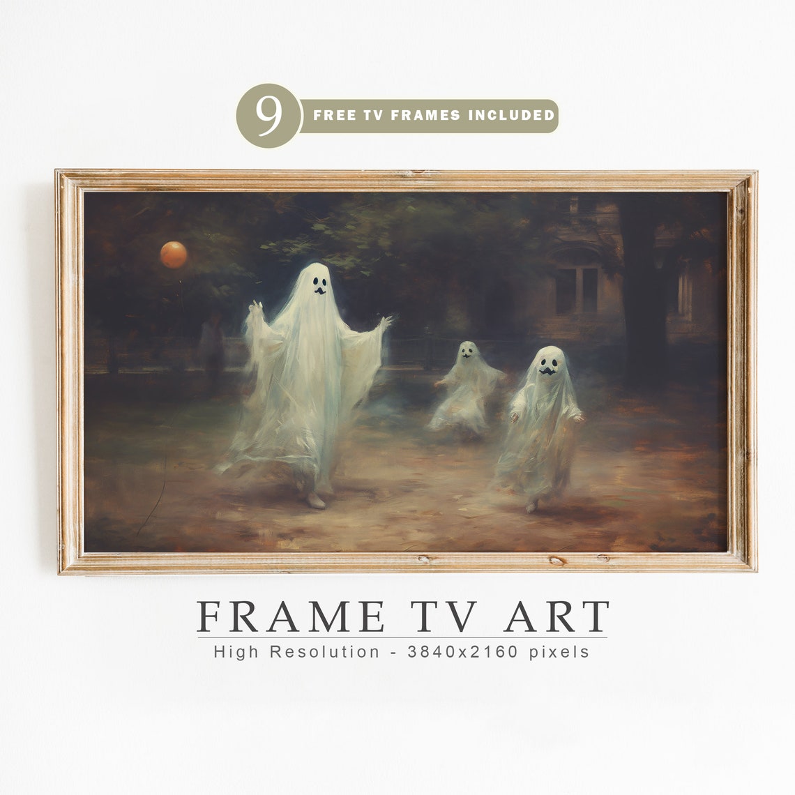 Ghosts Playing in Park at Dusk Vintage Halloween Spooky Scene Poster