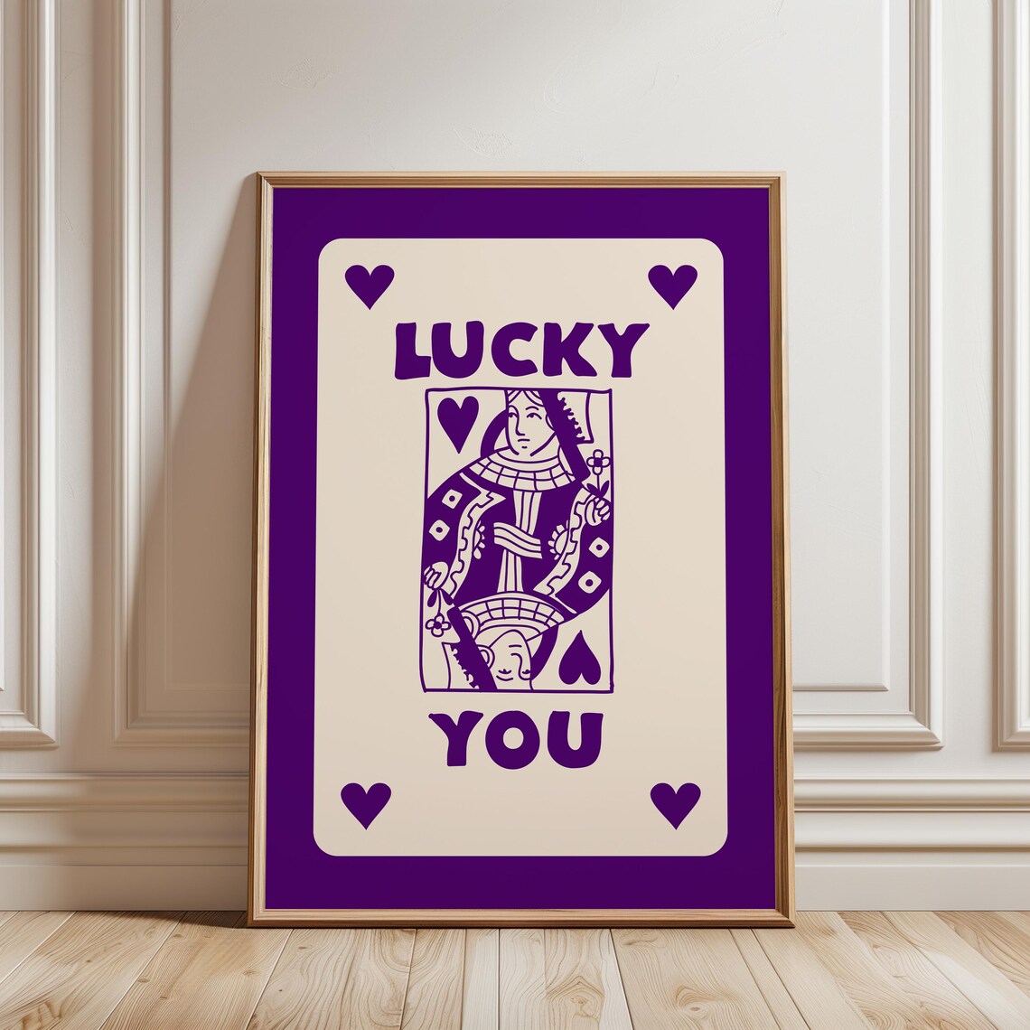 Lucky You Purple Queen Of Hearts Playing Card Retro Dorm Poster