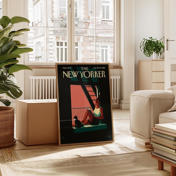 Vintage Reading Magazine Cover Print Cozy Nook Wall Art Book Lover Poster Minimalist Literary Decor Cat Gift