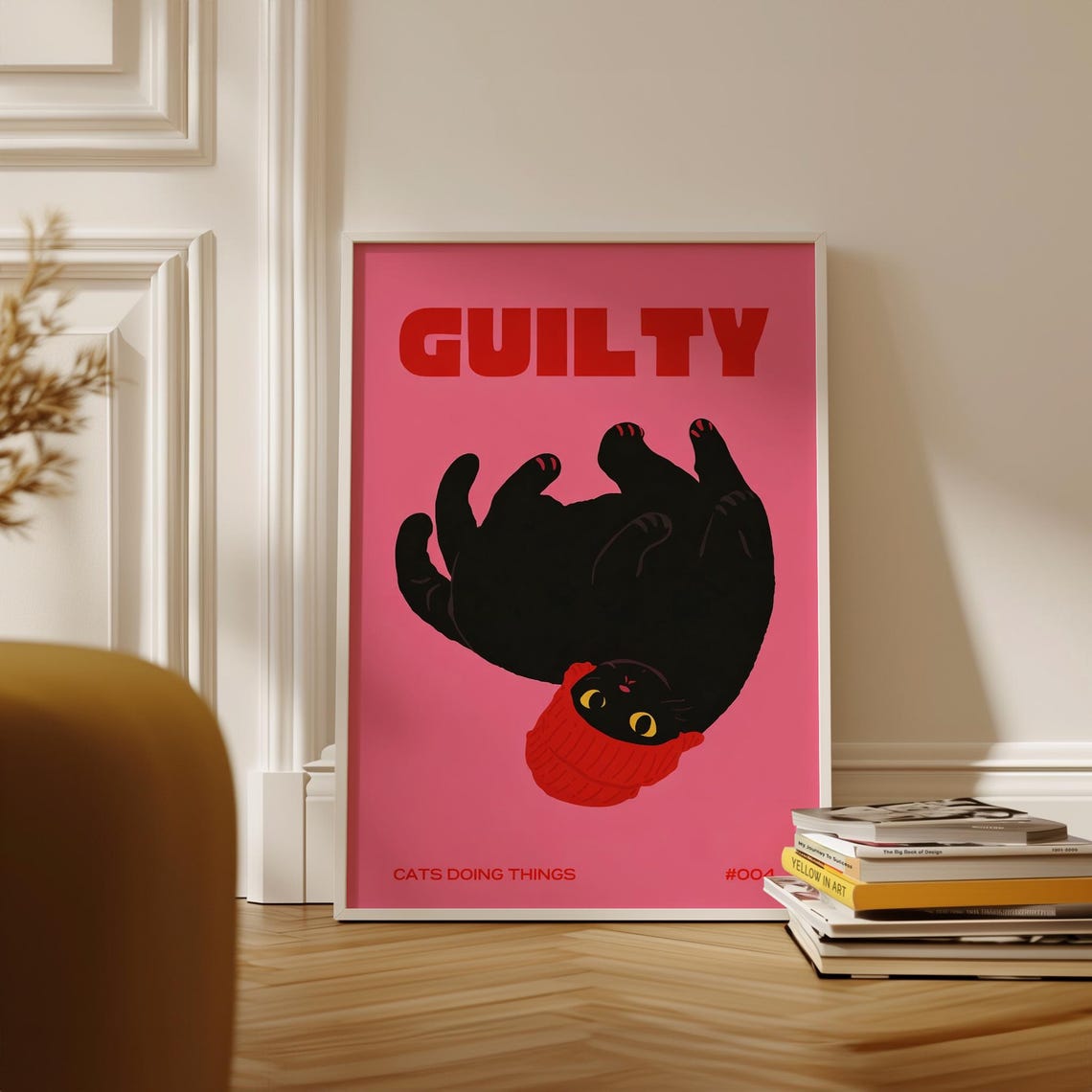 Guilty Black Cat Cartoon Pink Cats Doing Things Funny Poster