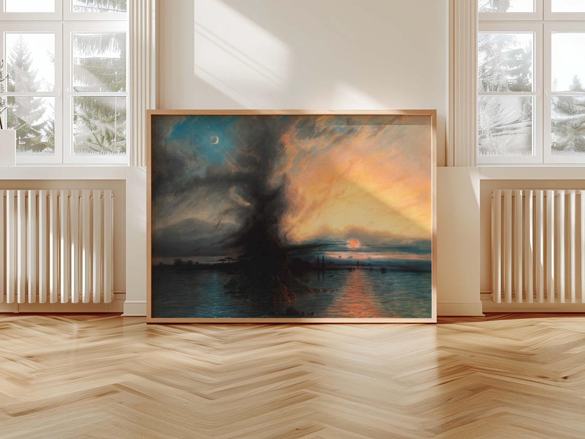 Dramatic Storm Sunset Seascape Dark Clouds Golden Sky Poster