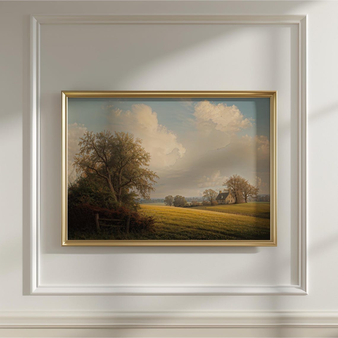 Vintage Golden Countryside Farmhouse Sunlit Field Rustic Wall Art