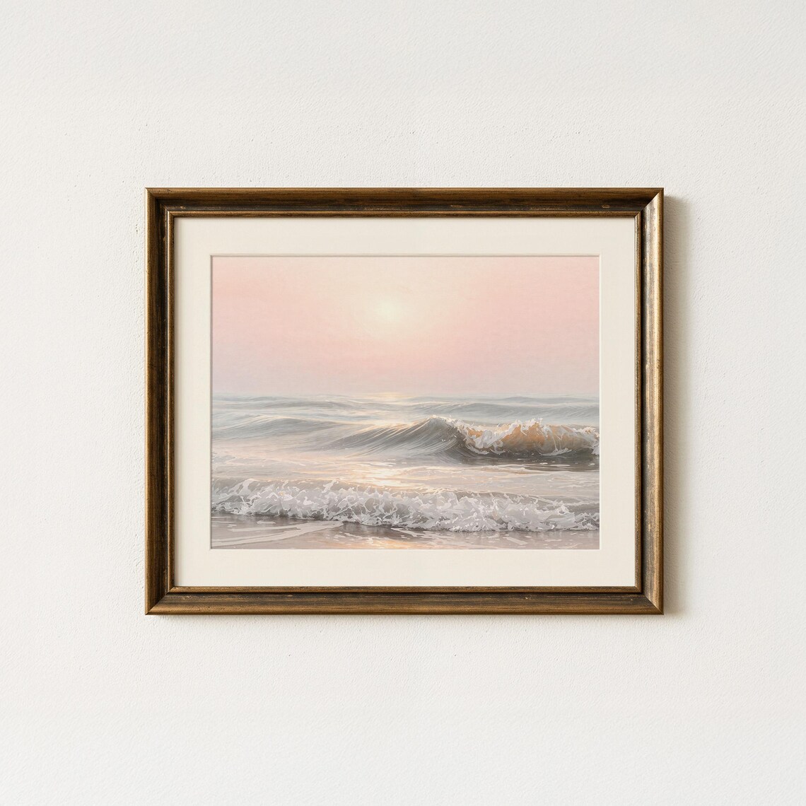 Pastel Seaside Waves Wall Art Soft Pink Ocean Sunset Vintage Beach Decor