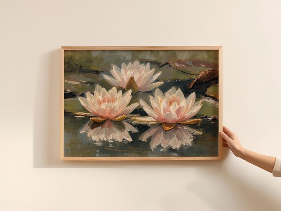 Pink Water Lilies Monet Style Impressionist Pond Painting Art Poster