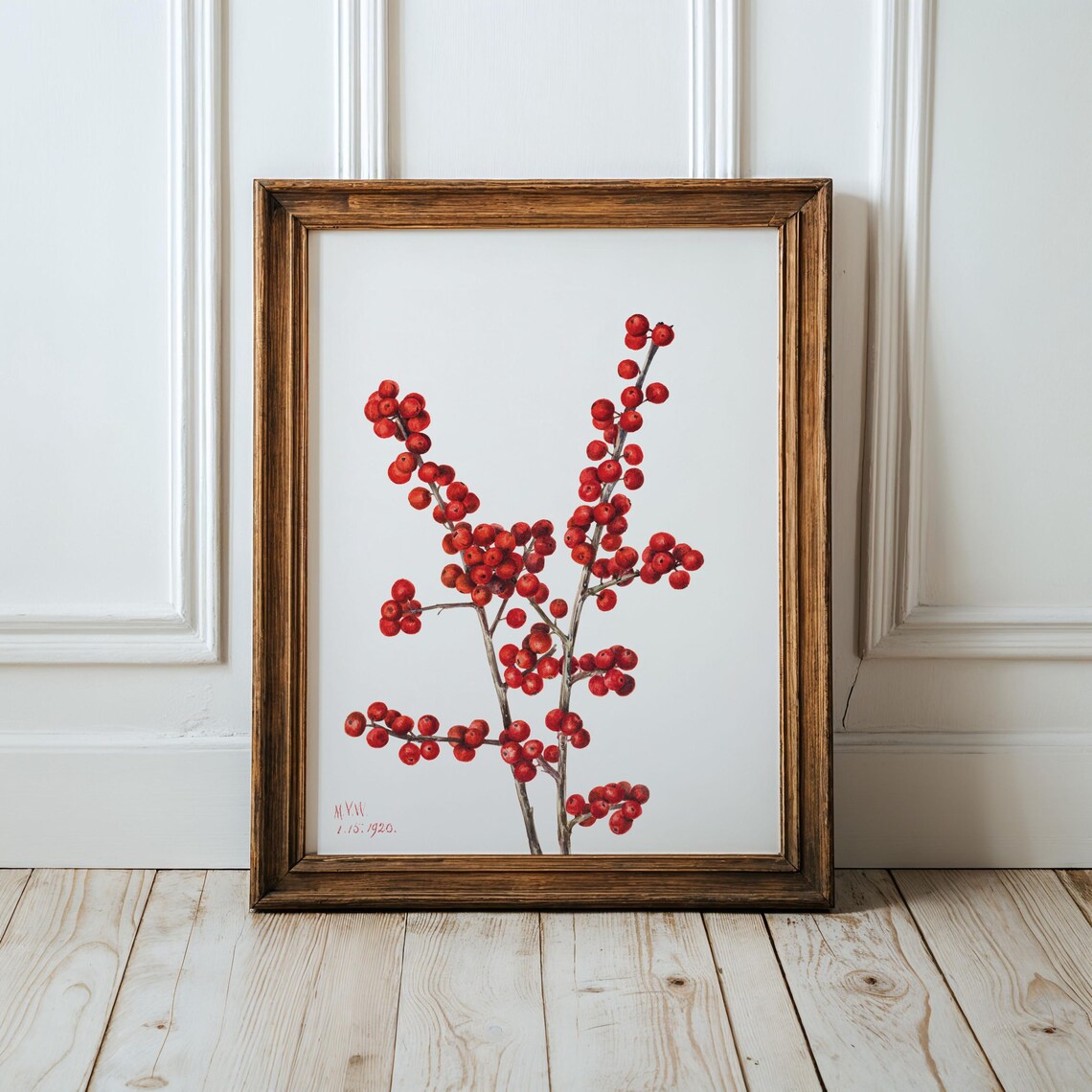 Mary Vaux Walcott Winterberry Red Berry Branch Botanical Watercolor Print