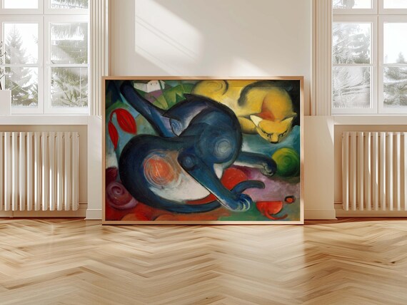 Franz Marc Two Cats Blue and Yellow Expressionist Vintage Poster