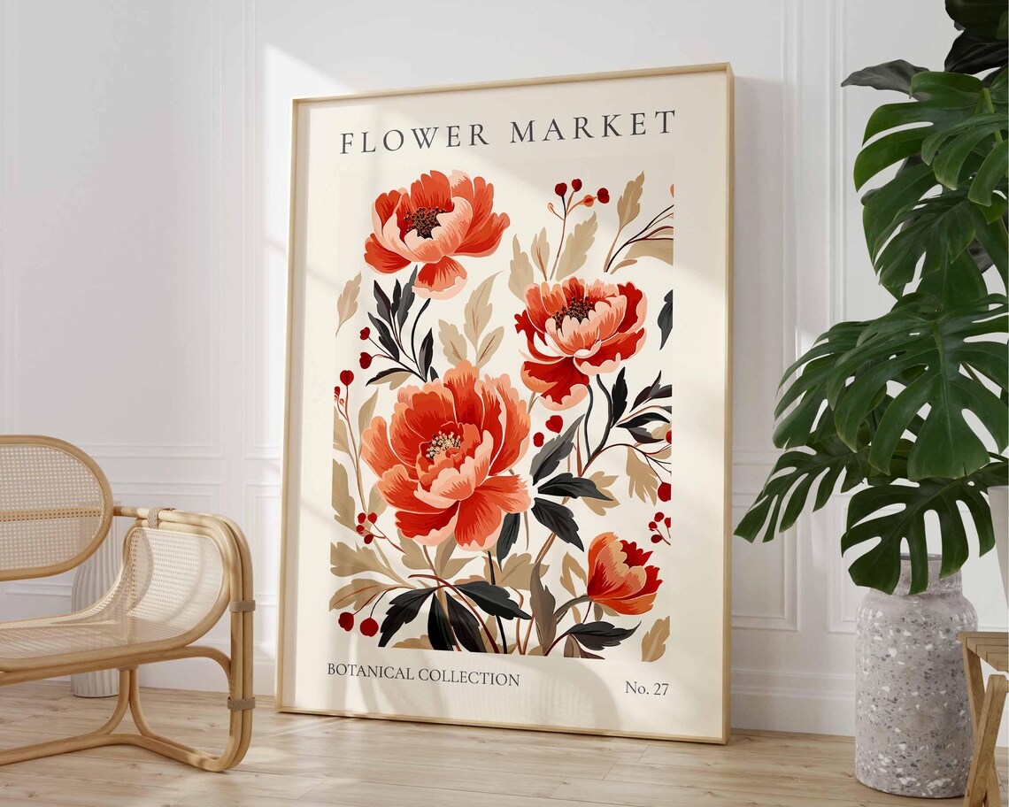 Flower Market Coral Peony Bloom Botanical Collection No 27 Print