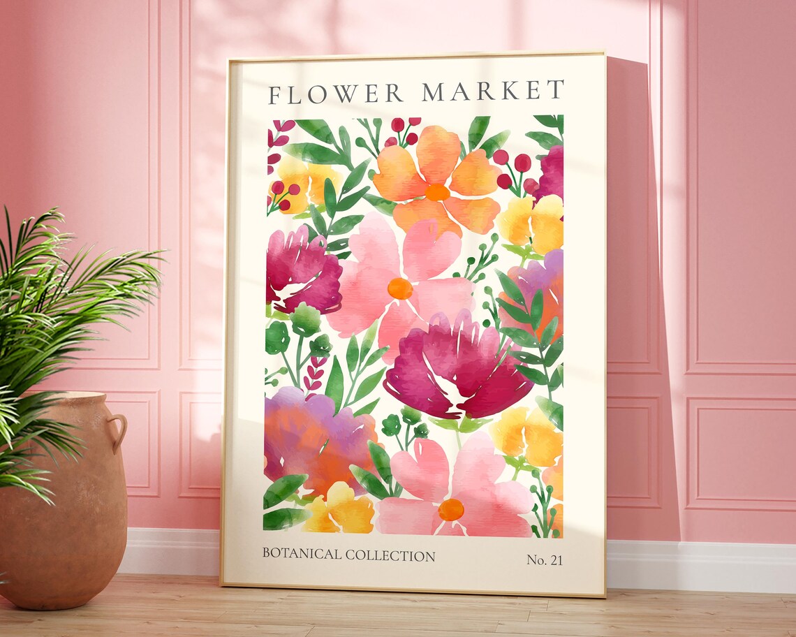 Pink Flower Market Watercolour Art Print