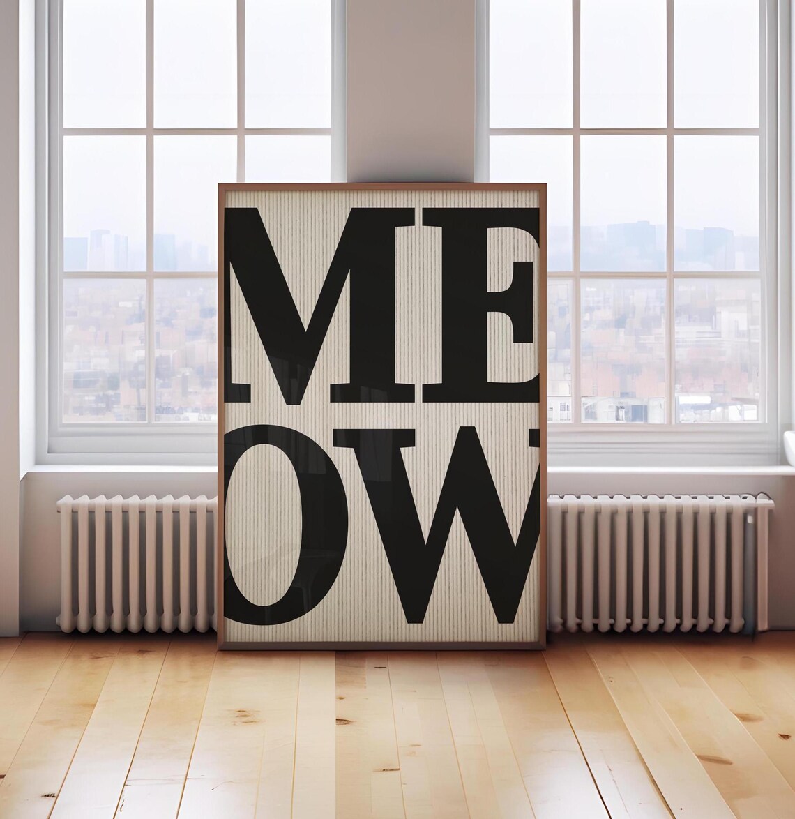 Meow Giant Bold Black Letters Minimalist Cat Lover Wall Art Print - Image 2