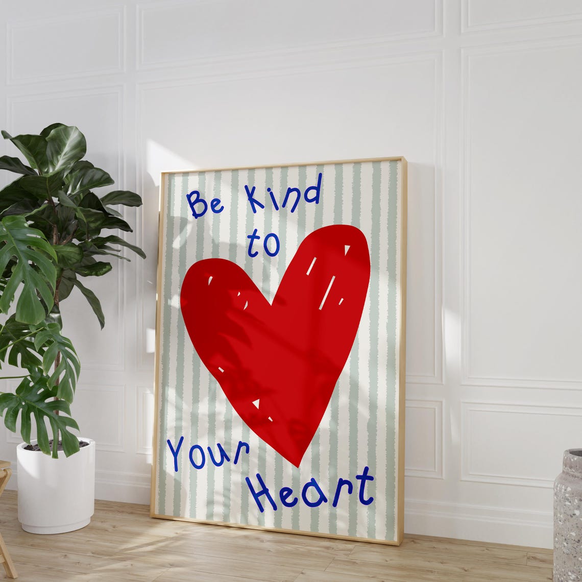 Be Kind to Your Heart Print Red Heart Striped Positive Quote Poster - Image 3