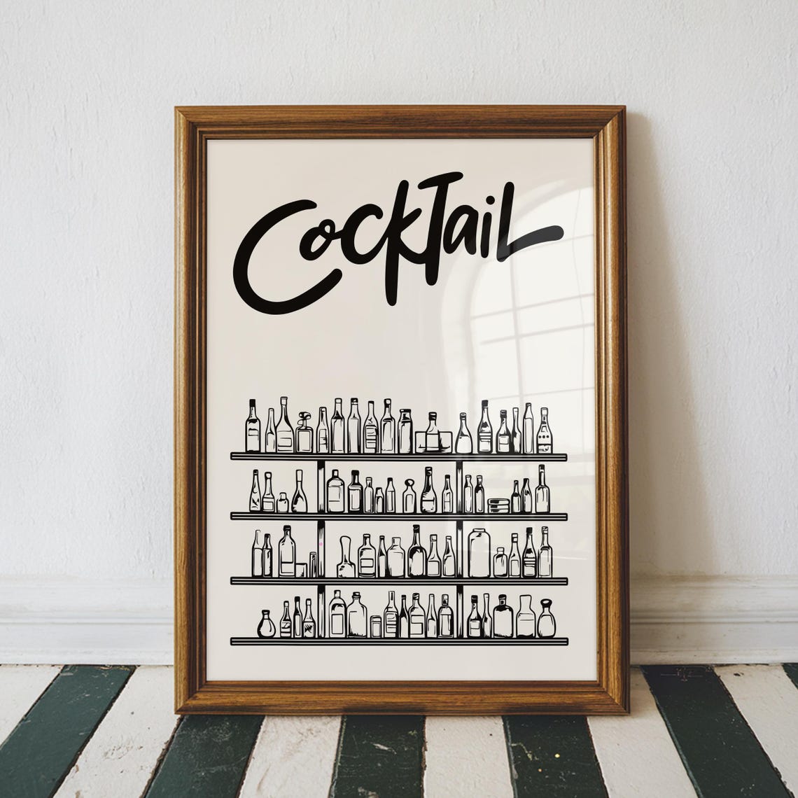Cocktail Script Bar Shelf Bottles Line Drawing Home Bar Decor Wall Art - Image 3