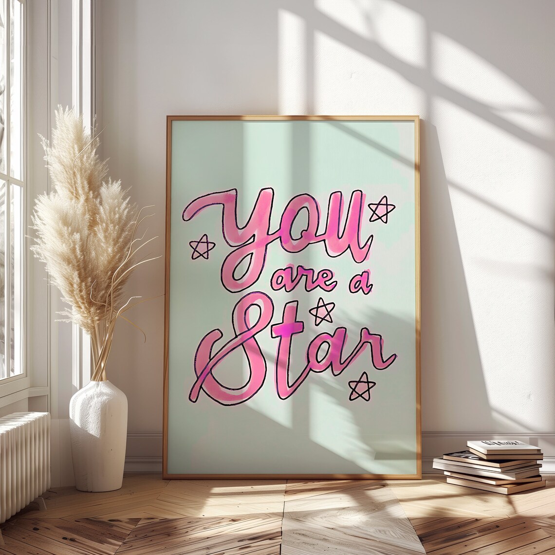 You Are a Star Pink Hand Lettered Nursery Kids Affirmation Art Print - Image 3