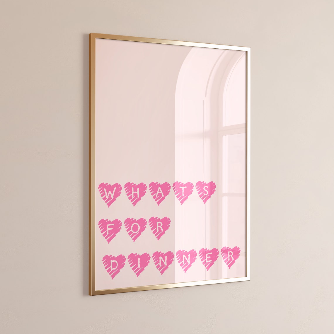 Whats For Dinner Pink Hearts Cute Typography Kitchen Wall Poster - Image 2