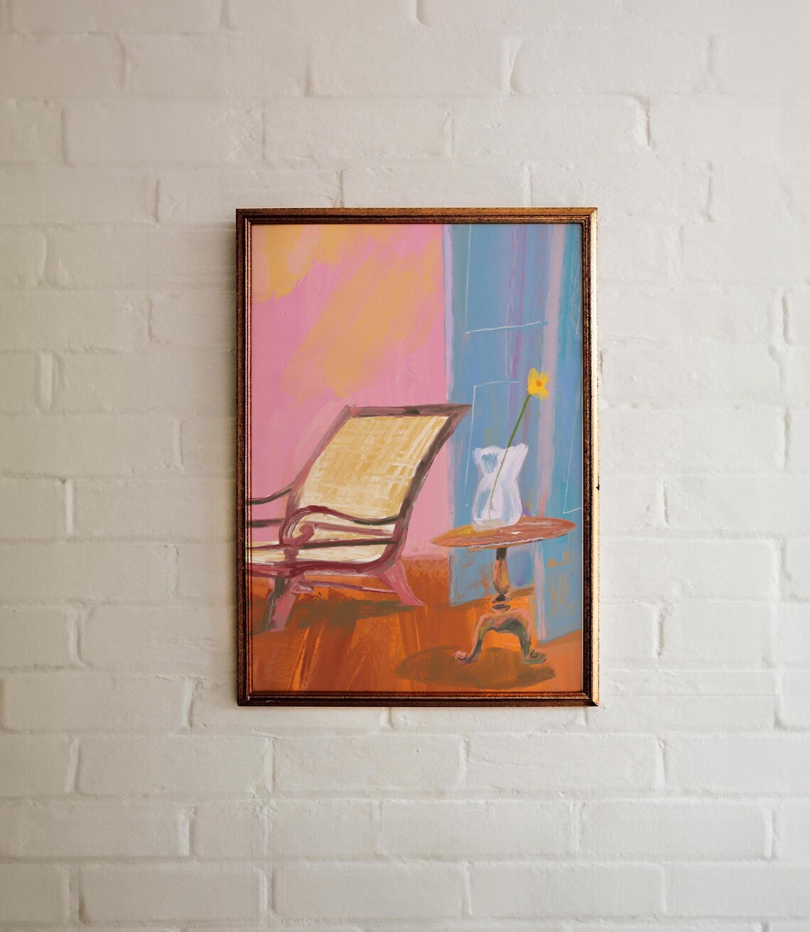 Sunlit Window Chair Flower Vase Pastel Interior Impressionist Art Print - Image 2